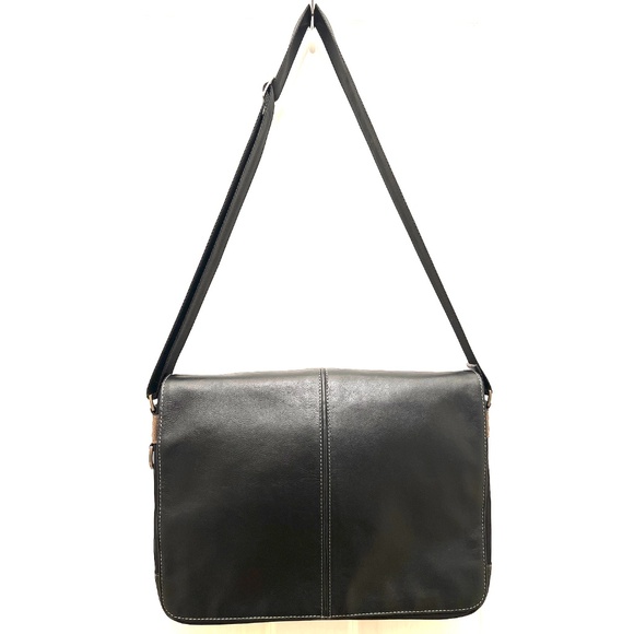 BOCONI Slim Leather Messenger Bag Black